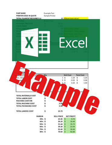 3D Printing Price Sheet - Excel